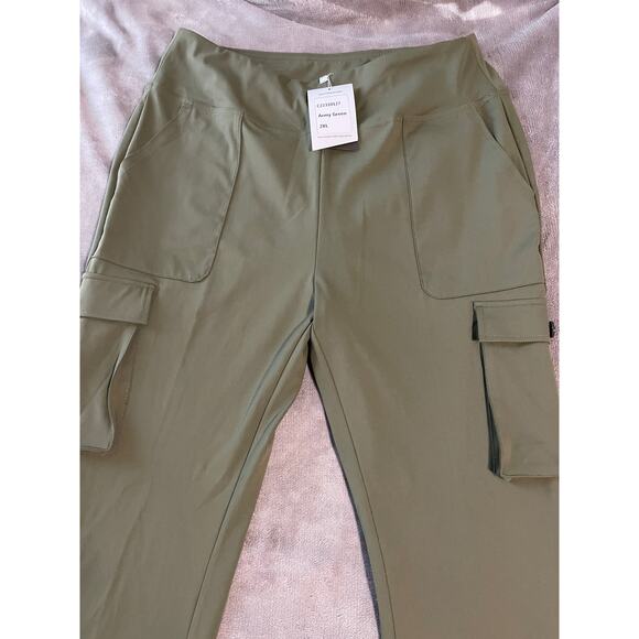 NWT Yoga Flare Leggings Women High Waisted Casual Pants Cargo 6 Pockets Green - Picture 6 of 14